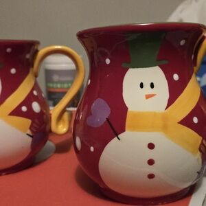 Festive Snowman Mugs with Yellow Handles From PIER 1 SET OF 2
